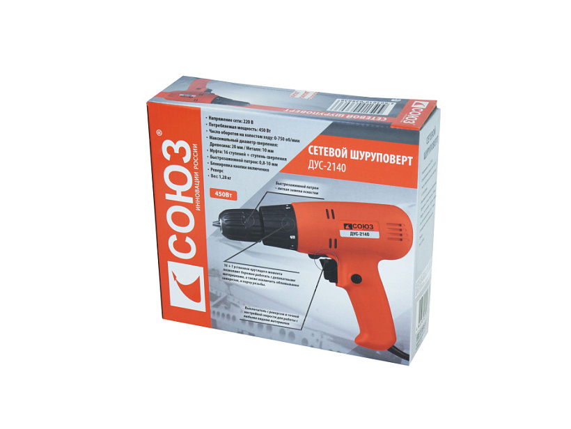 Сетевой шуруповерт СОЮЗ ДУС-2140 купить по цене 2&nbsp;050 ₽ в интернет магазине ТЕХСАД