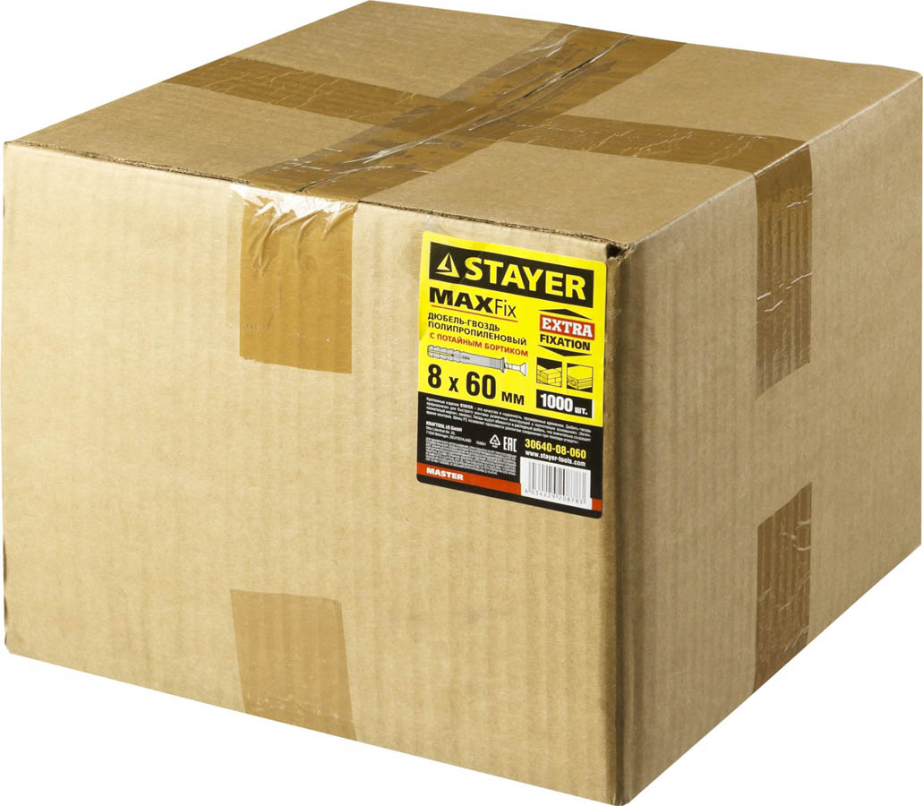 STAYER 60 x 8 мм, 1000 шт., дюбель-гвоздь полипропиленовый с потайным бортиком 30640-08-060 купить по цене 4&nbsp;830 ₽ в интернет магазине ТЕХСАД