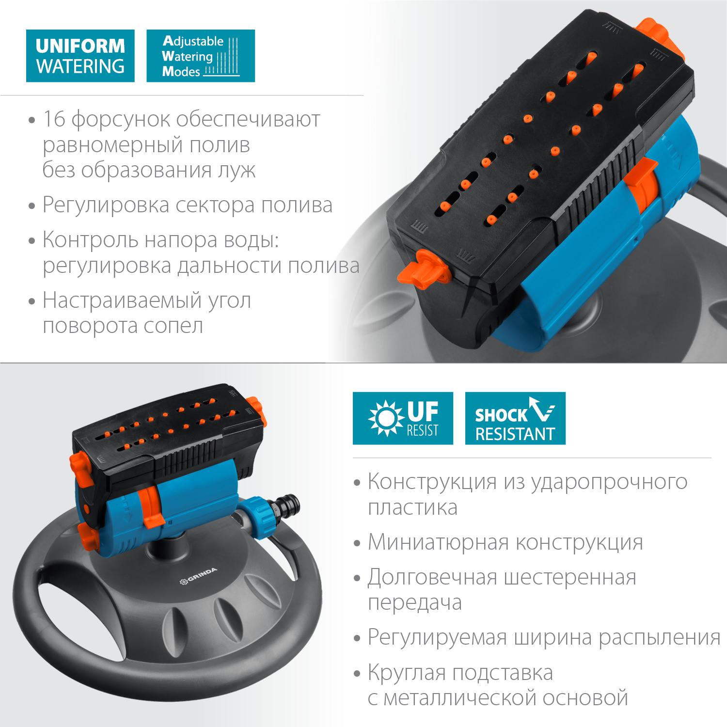 GRINDA 180 м², 16 форсунок, на подставке, веерный распылитель RO-16m 429349 PROLine купить по цене 1&nbsp;590 ₽ в интернет магазине ТЕХСАД