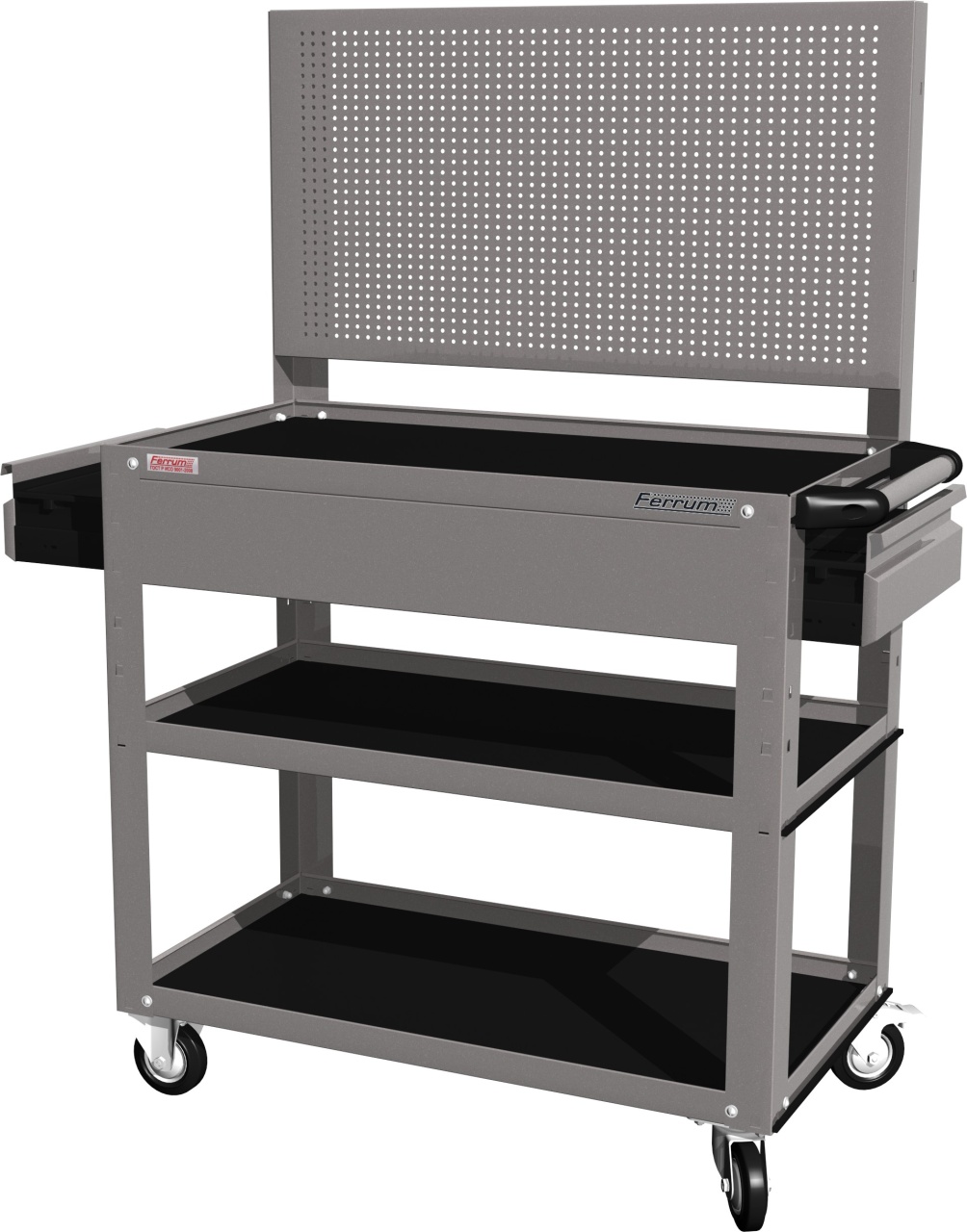 Тележка открытая, 3 полки и 2 ящика, серая FERRUM 02.232P-9007 купить по цене 15&nbsp;967 ₽ в интернет магазине ТЕХСАД
