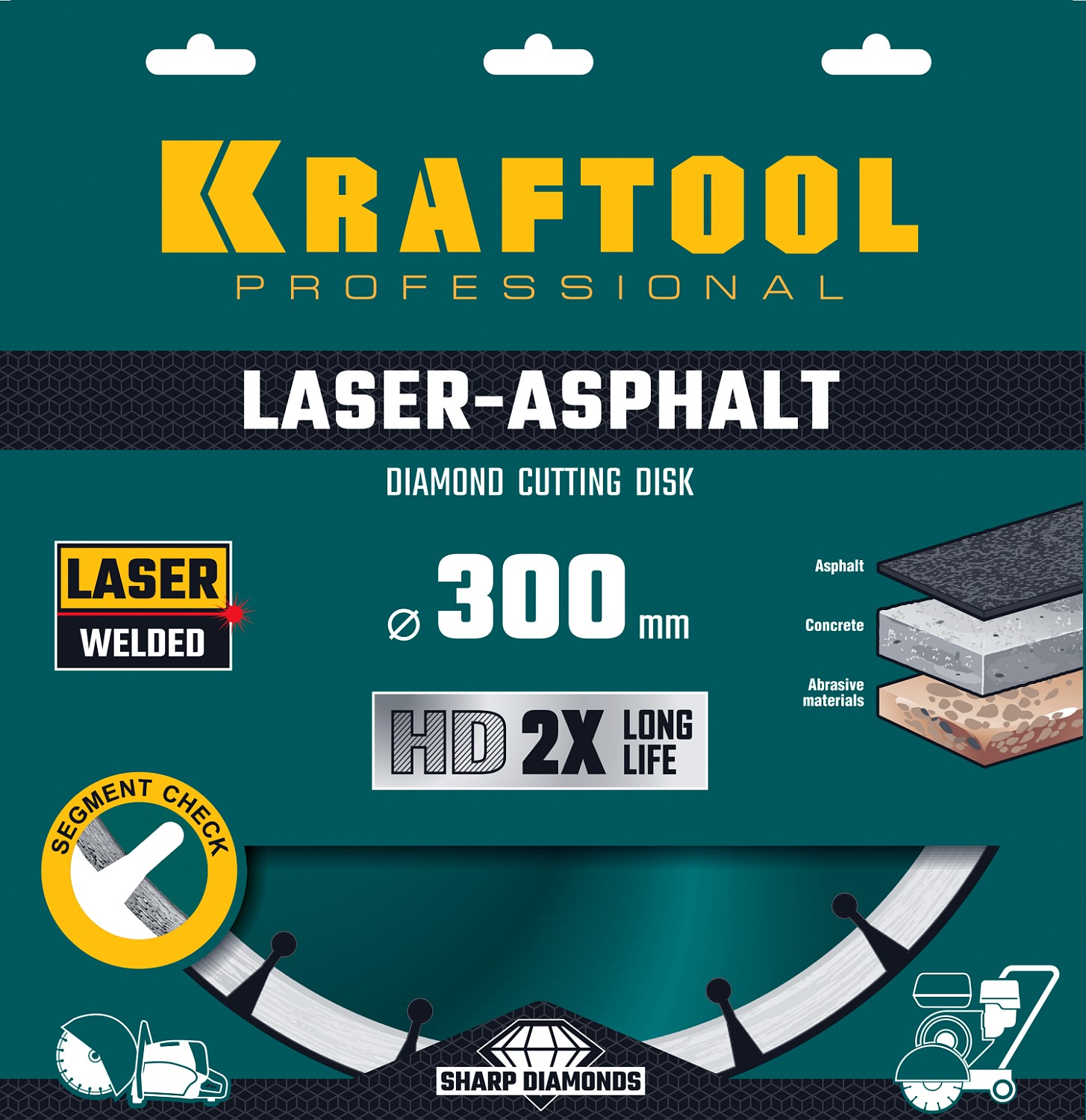 KRAFTOOL Ø 300Х25.4 мм, алмазный, сегментный, по асфальту, диск отрезной LASER-ASPHALT 36687-300 купить по цене 6&nbsp;510 ₽ в интернет магазине ТЕХСАД