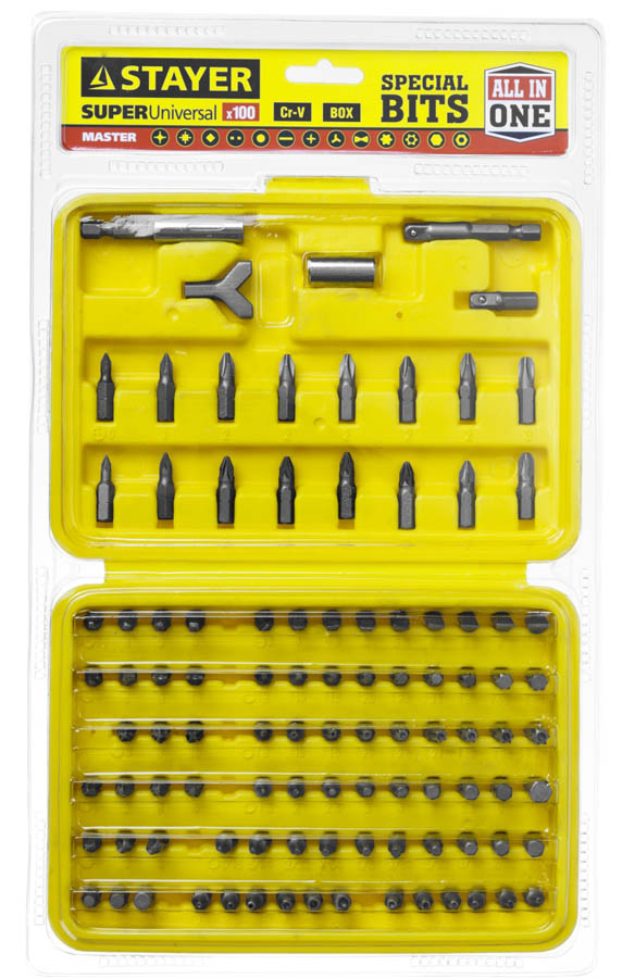 STAYER 100 шт., Cr-V, набор бит 2604-H100 купить по цене 950 ₽ в интернет магазине ТЕХСАД
