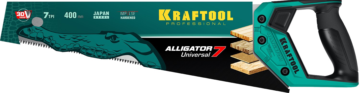 KRAFTOOL 7 TPI, 400 мм, ножовка универсальная Alligator Universal 7 15004-40_z01 купить по цене 1&nbsp;250 ₽ в интернет магазине ТЕХСАД