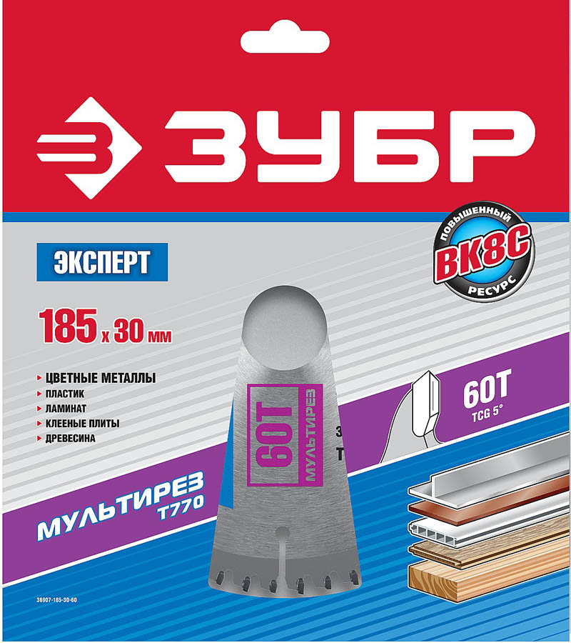 ЗУБР Ø 185 х Ø 30 мм, 60T, диск пильный по алюминию, ламинату 36907-185-30-60 купить по цене 1&nbsp;650 ₽ в интернет магазине ТЕХСАД