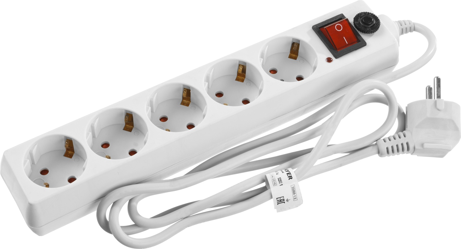 STAYER 1.5 м, 2500 Вт, 5 гнезд, фильтр сетевой 55066-1.5 купить по цене 542 ₽ в интернет магазине ТЕХСАД