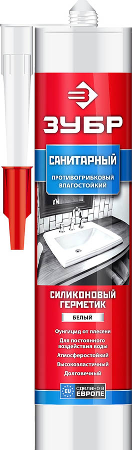 ЗУБР 280 мл, санитарный, белый, силиконовый герметик 41235-0 купить по цене 440 ₽ в интернет магазине ТЕХСАД
