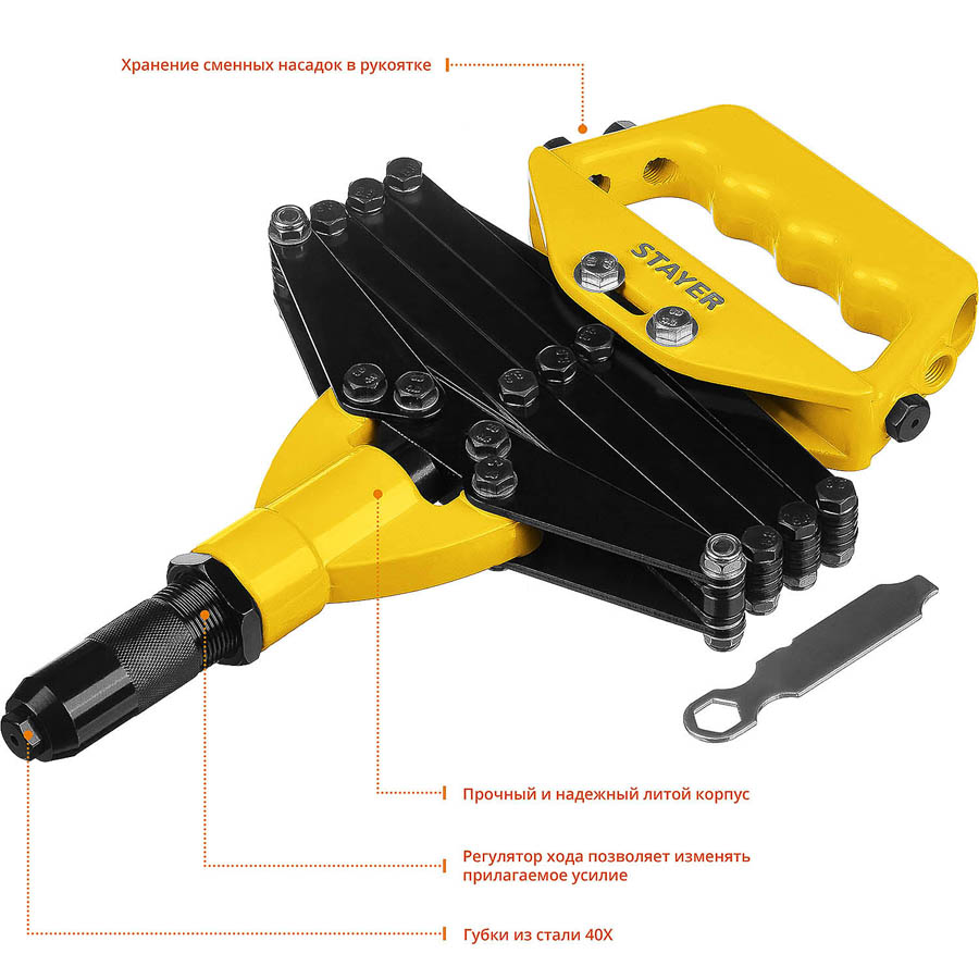 STAYER заклепки 3.2-6.4 мм из алюминия, стали, нерж. стали, литой корпус, заклепочник рычажно-складной 3115_z01 купить по цене 2&nbsp;350 ₽ в интернет магазине ТЕХСАД