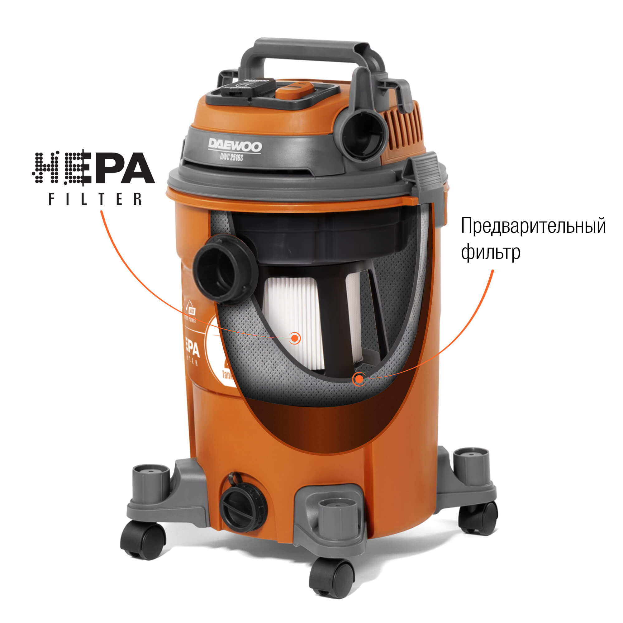 Пылесос строительный DAEWOO DAVC 2516S купить по цене 14&nbsp;990 ₽ в интернет магазине ТЕХСАД