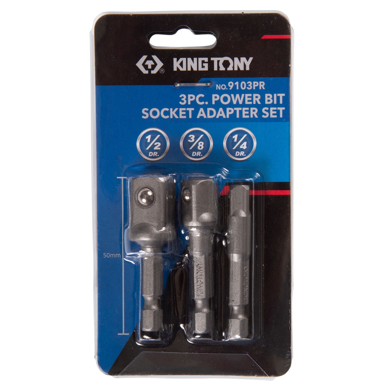 Набор адаптеров для торцевых головок, 1/4''>1/4'', 3/8'', 1/2'', 3 предмета KING TONY 9103PR купить по цене 440 ₽ в интернет магазине ТЕХСАД