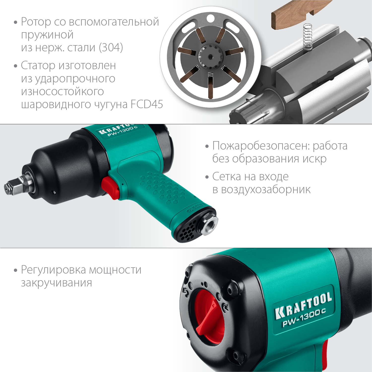 KRAFTOOL 1/2'', 1300 Нм ударный пневматический гайковерт PW-1300c 64205 купить по цене 17&nbsp;200 ₽ в интернет магазине ТЕХСАД