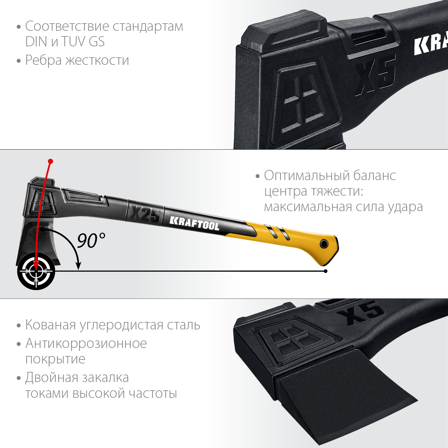 KRAFTOOL 550 г, 230 мм, топор универсальный X5 20660-05 купить по цене 2&nbsp;000 ₽ в интернет магазине ТЕХСАД