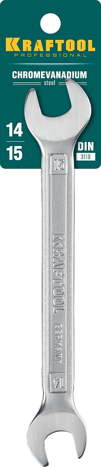 KRAFTOOL 14х15 мм, Cr-V сталь, хромированный, гаечный ключ рожковый 27033-14-15_z01 купить по цене 172 ₽ в интернет магазине ТЕХСАД