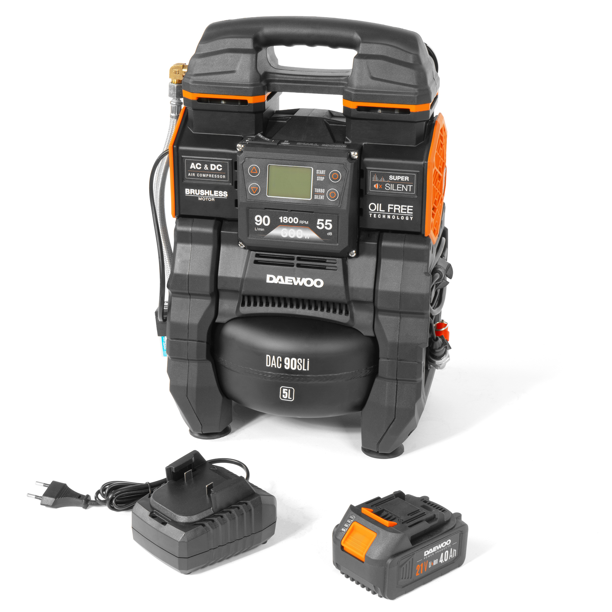 Компрессор аккумуляторный 21В / 220В DAEWOO DAC 90S Li купить по цене 32&nbsp;990 ₽ в интернет магазине ТЕХСАД