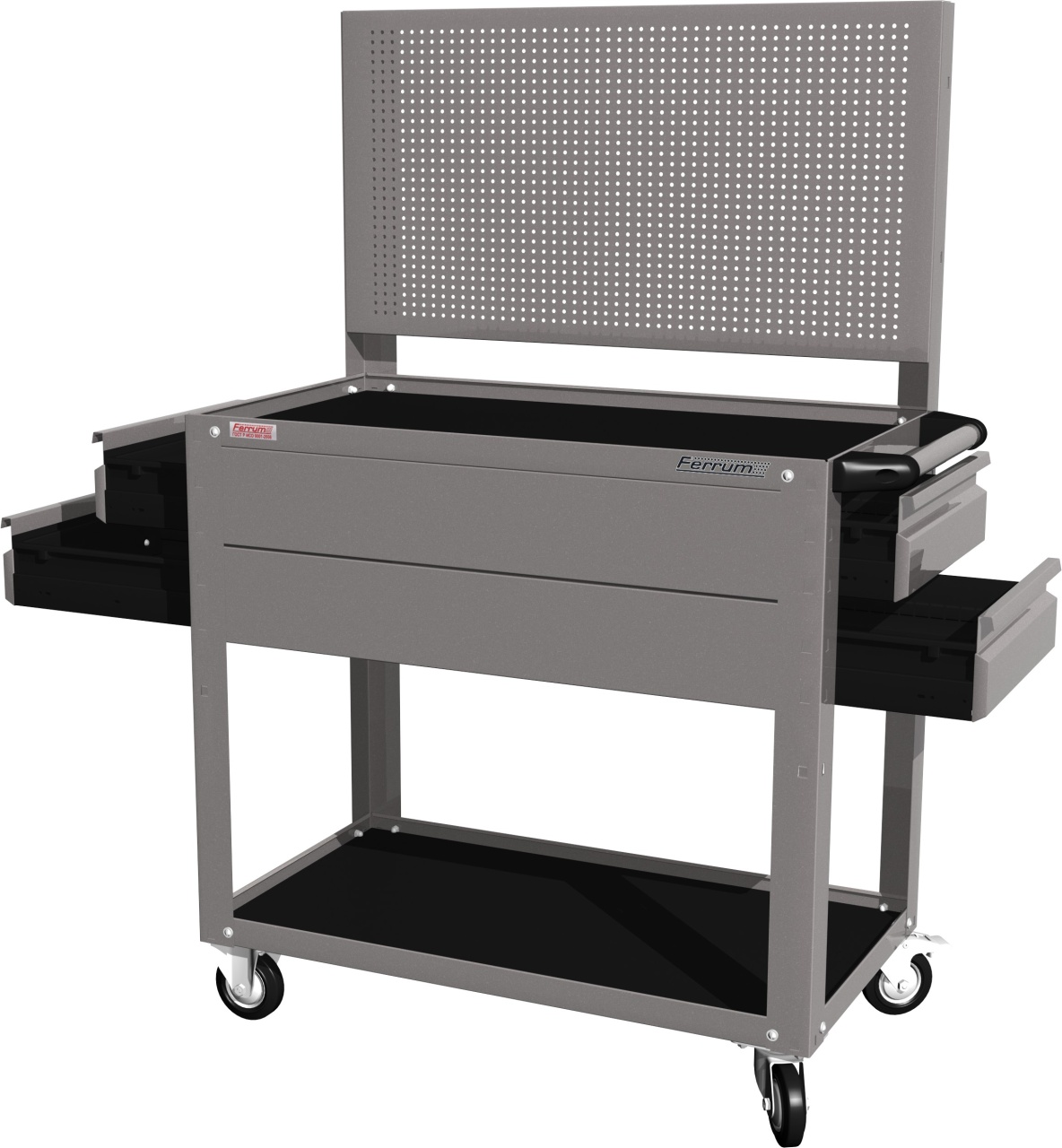 Тележка открытая, 2 полки и 4 ящика, серая FERRUM 02.224P-9007 купить по цене 20&nbsp;520 ₽ в интернет магазине ТЕХСАД
