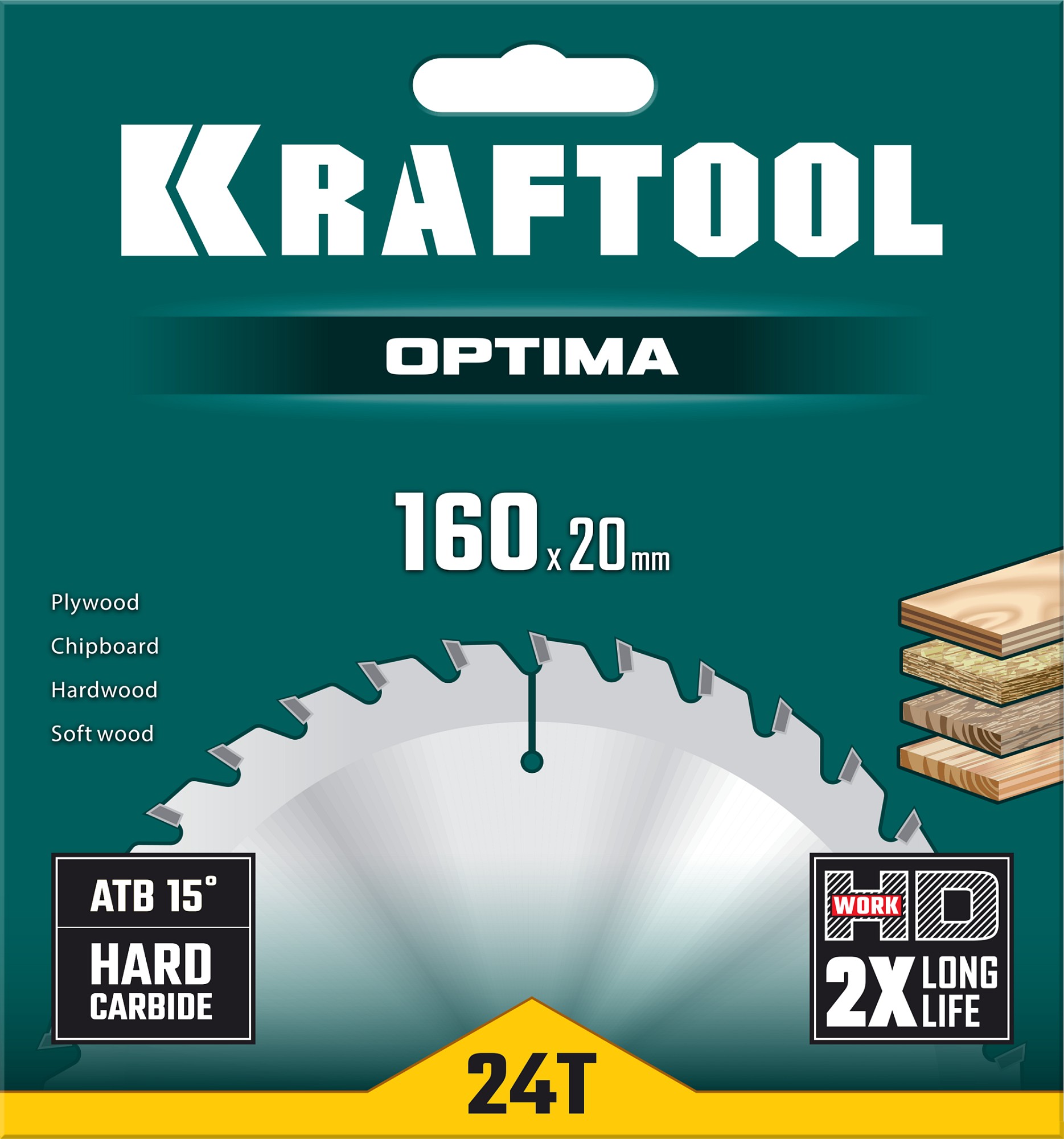 KRAFTOOL Optima 160х20мм 24Т, диск пильный по дереву (36951-160-20) купить по цене 950 ₽ в интернет магазине ТЕХСАД