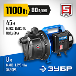 ЗУБР 1100 Вт, поверхностный, 80 л/мин, насос садовый НС-Т3-1100 Профессионал купить по цене 11&nbsp;350 ₽ в интернет магазине ТЕХСАД