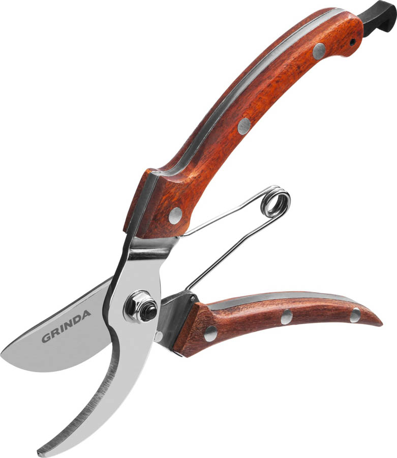 GRINDA 195 мм, компактный, цельнокованый из нержавеющей стали, с деревянными рукоятками, плоскостной cекатор 423417 купить по цене 1&nbsp;830 ₽ в интернет магазине ТЕХСАД