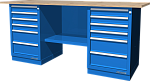 Верстак слесарный, двухтумбовый, столешница из фанеры, синий FERRUM 01.266R-W5015 купить по цене 49&nbsp;432 ₽ в интернет магазине ТЕХСАД