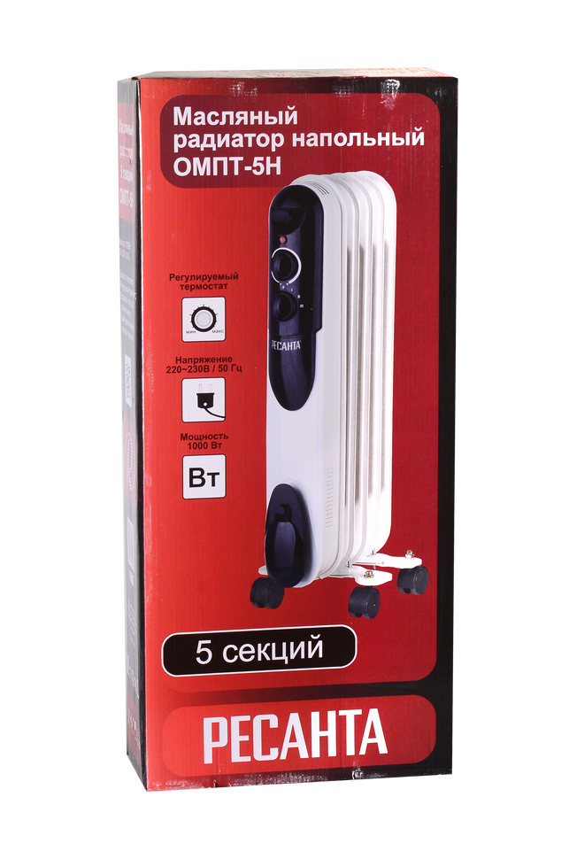 Масляный радиатор РЕСАНТА ОМПТ-5Н купить по цене 3&nbsp;690 ₽ в интернет магазине ТЕХСАД
