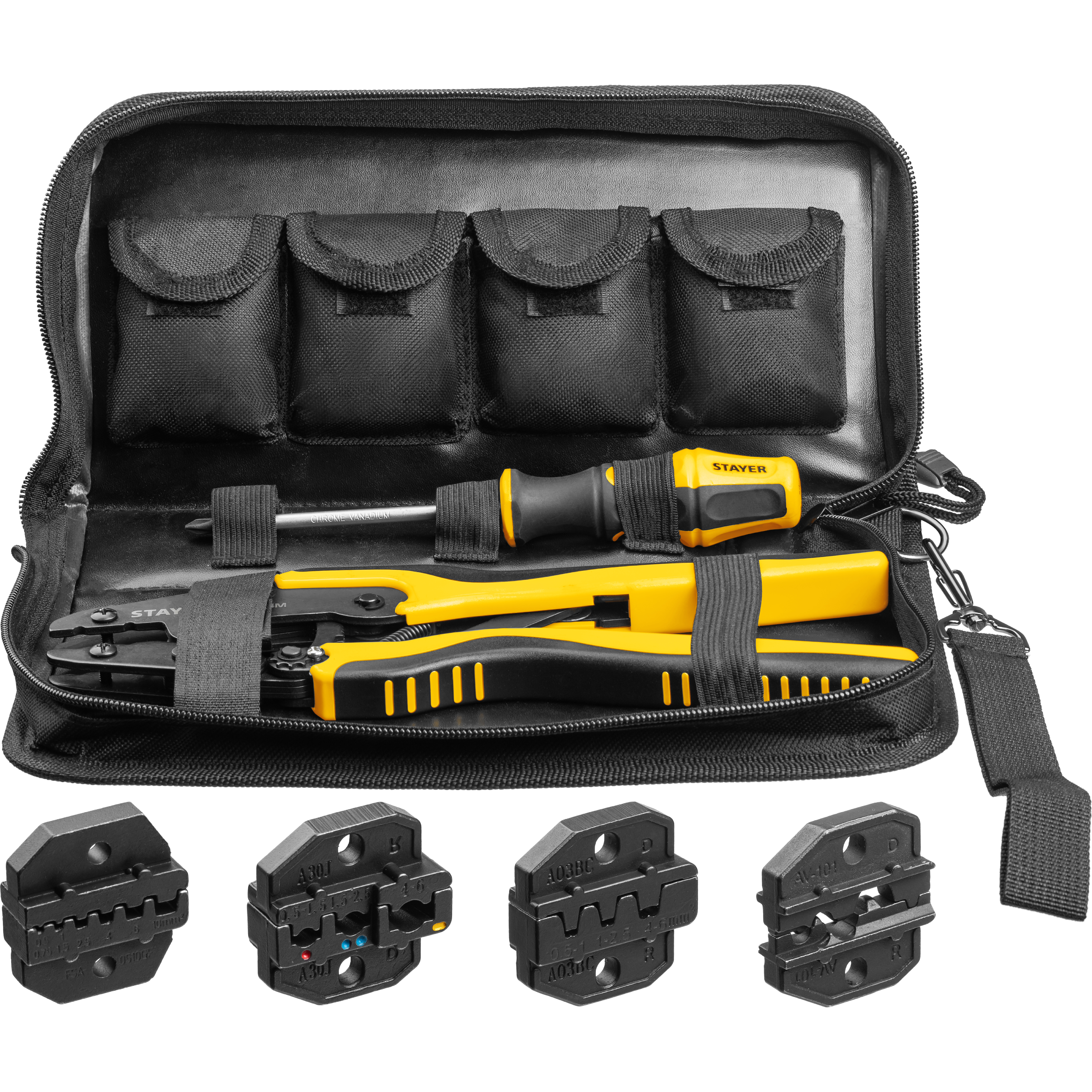 STAYER 4 матрицы, набор пресс-клещи SP-4M 45445 в сумке чехле Professional купить по цене 3&nbsp;490 ₽ в интернет магазине ТЕХСАД