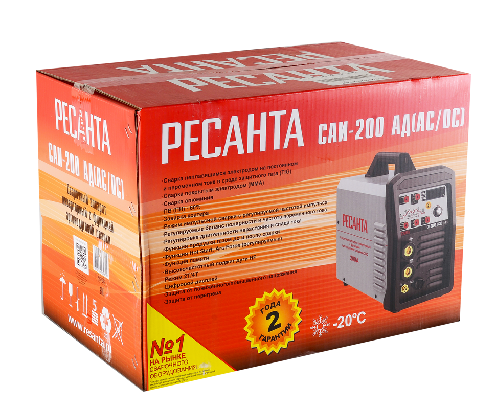 Сварочный аппарат инверторный Ресанта САИ-200АД (АС/DC) купить по цене 74&nbsp;190 ₽ в интернет магазине ТЕХСАД