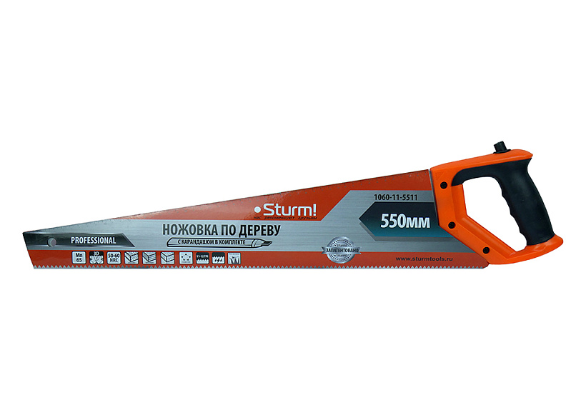 Ножовка по дереву Sturm! 1060-11-5511 со встроенным карандашом купить по цене 910 ₽ в интернет магазине ТЕХСАД