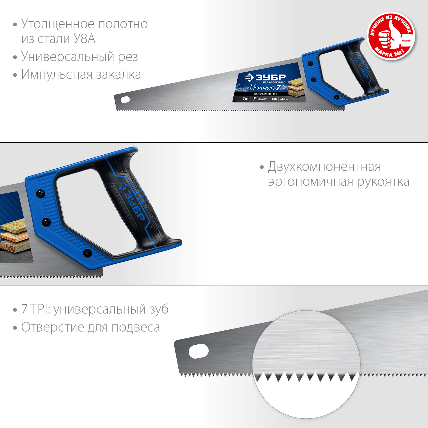 ЗУБР 7 TPI, 450 мм, ножовка универсальная (пила) МОЛНИЯ 7 1537-45_z02 Профессионал купить по цене 1&nbsp;030 ₽ в интернет магазине ТЕХСАД