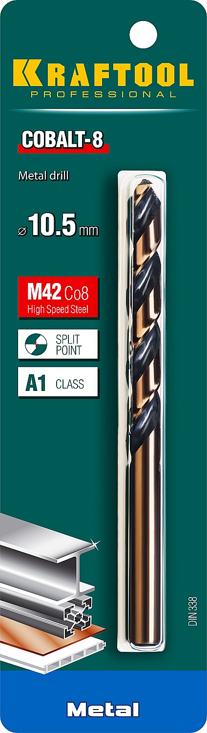 KRAFTOOL Ø 10.5 х 133 мм, HSS-Co (8%), класс A, сверло по металлу 29656-10.5 Pro купить по цене 960 ₽ в интернет магазине ТЕХСАД