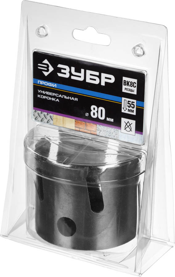 ЗУБР Ø 80 мм, твердосплавные резцы, коронка 29514-80 Профессионал купить по цене 1&nbsp;980 ₽ в интернет магазине ТЕХСАД