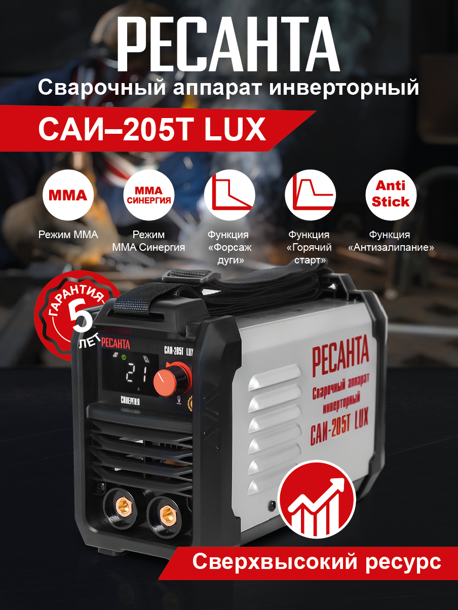 Сварочный аппарат инверторный Ресанта САИ-205Т LUX купить по цене 12&nbsp;590 ₽ в интернет магазине ТЕХСАД
