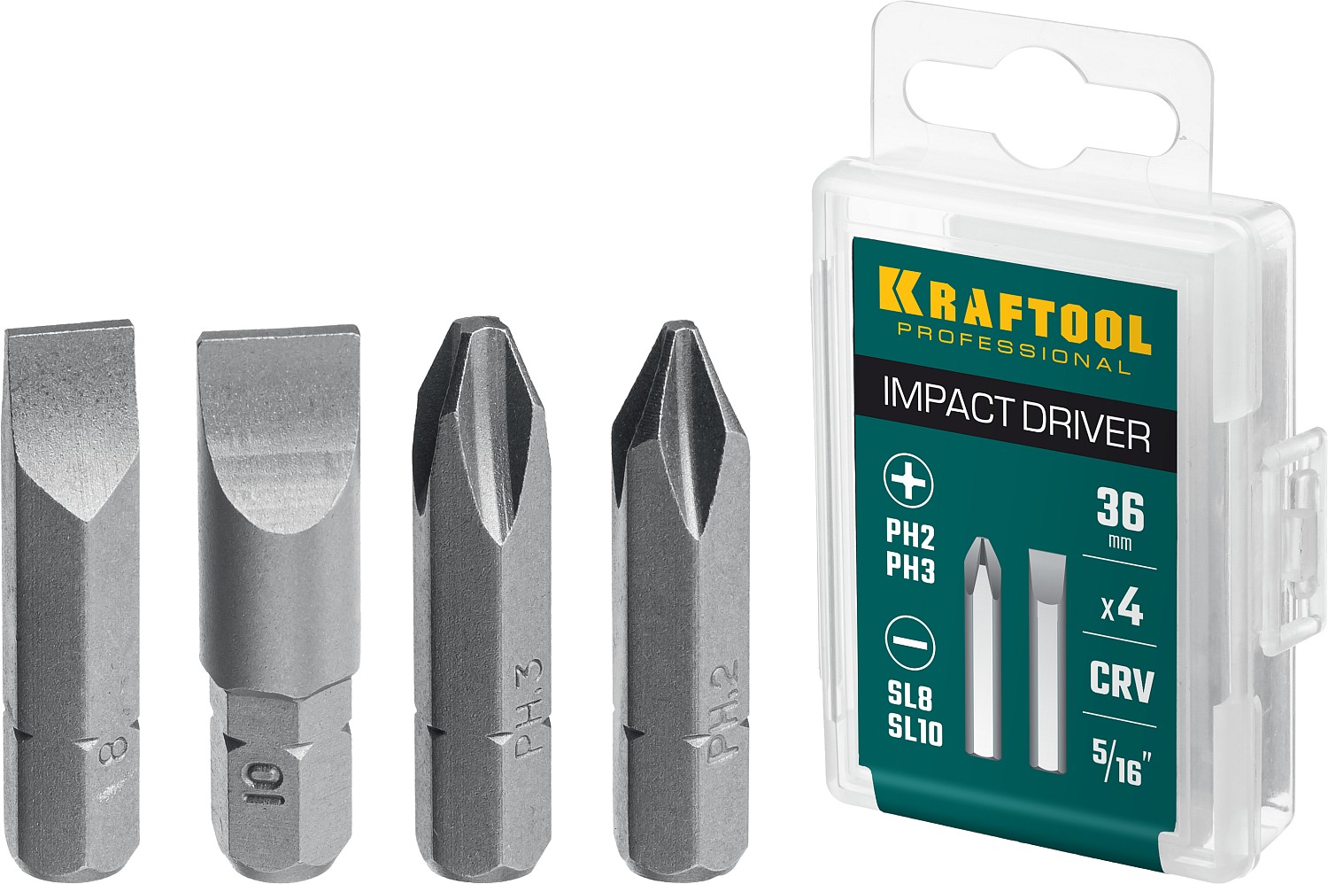 KRAFTOOL 4 шт, 36 мм, набор бит для ударной отвертки 25551 купить по цене 400 ₽ в интернет магазине ТЕХСАД
