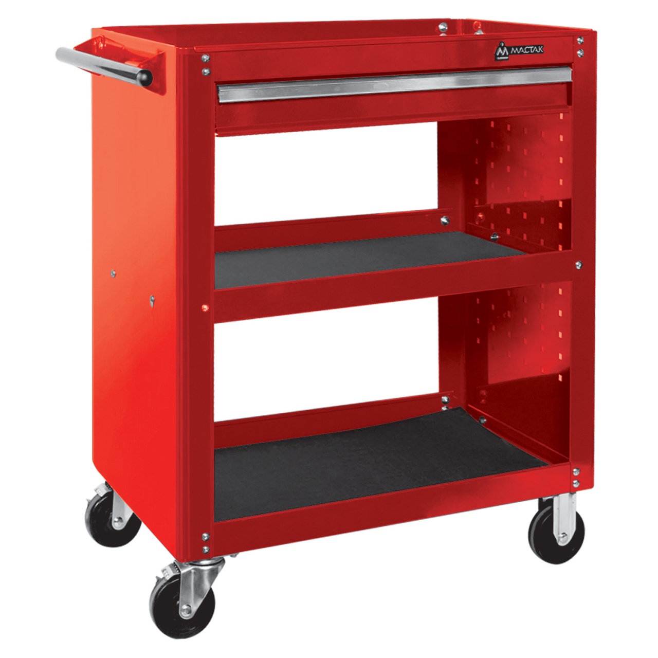 Тележка открытая, 3 полки и ящик, красная МАСТАК 520-01580R купить по цене 29&nbsp;500 ₽ в интернет магазине ТЕХСАД