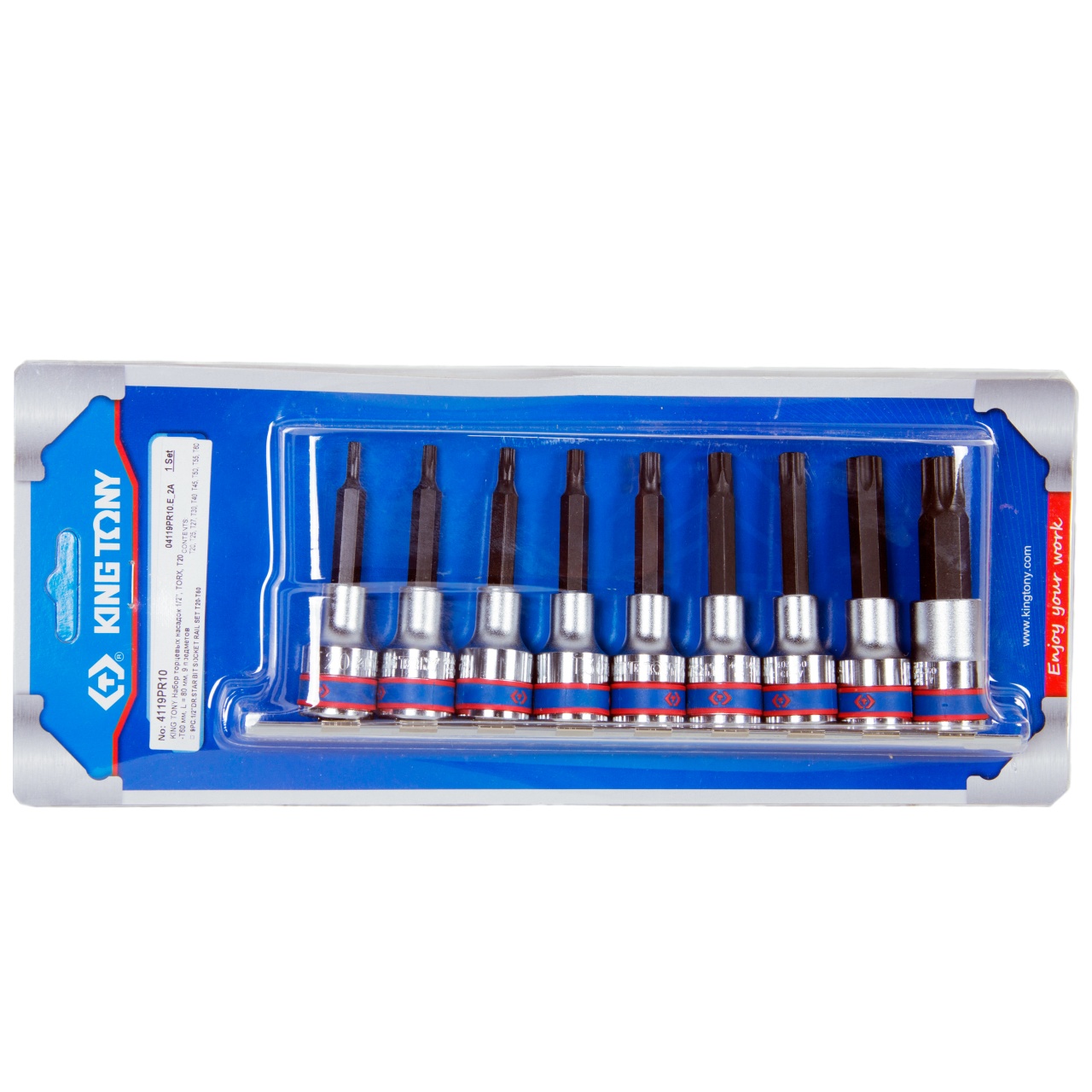 Набор торцевых насадок 1/2'', Torx, Т20-Т60 мм, L = 80 мм, 9 предметов KING TONY 4119PR10 купить по цене 3&nbsp;520 ₽ в интернет магазине ТЕХСАД