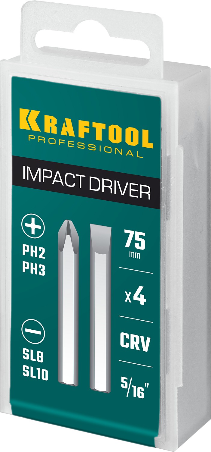 KRAFTOOL 4 шт, 75 мм, набор бит для ударной отвертки 25552 купить по цене 600 ₽ в интернет магазине ТЕХСАД