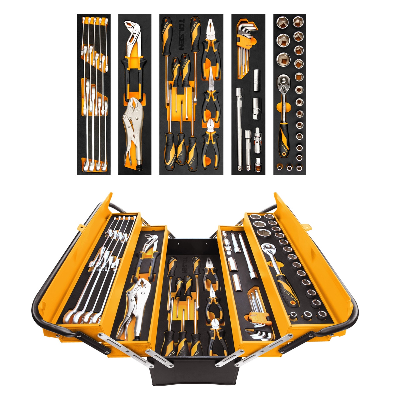 Набор инструментов универсальный, раскладной ящик, 60 предметов TOLSEN TT85401 купить по цене 15&nbsp;900 ₽ в интернет магазине ТЕХСАД