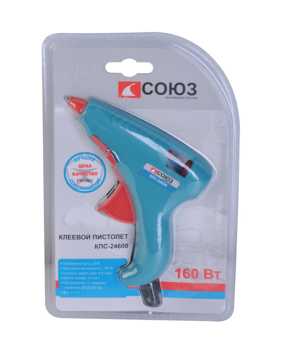 Пистолет клеевой 160 Вт СОЮЗ КПС-24600 купить по цене 450 ₽ в интернет магазине ТЕХСАД