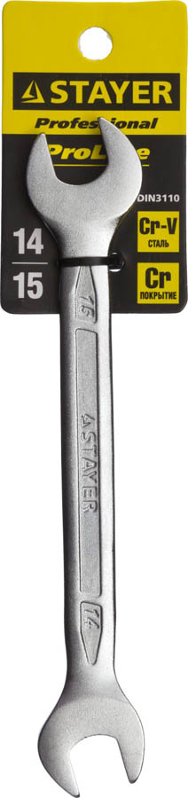 STAYER 14х15 мм, Cr-V сталь, хромированный, гаечный ключ рожковый 27035-14-15 Professional купить по цене 93 ₽ в интернет магазине ТЕХСАД
