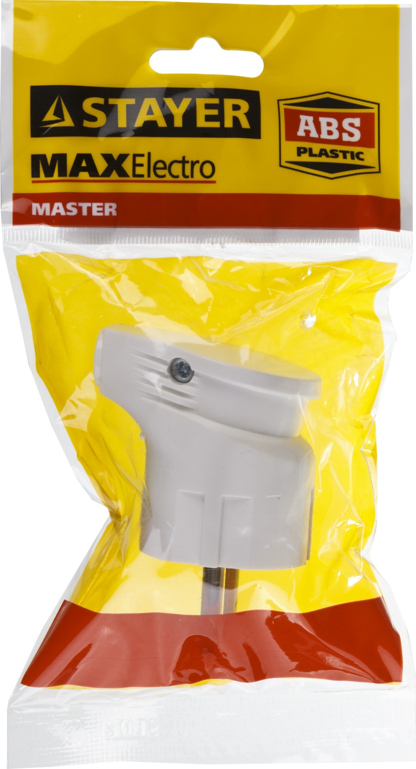STAYER 16А/220 В, 3500 Вт, белая, угловая, вилка угловая MAXElectro 55161-W купить по цене 133 ₽ в интернет магазине ТЕХСАД