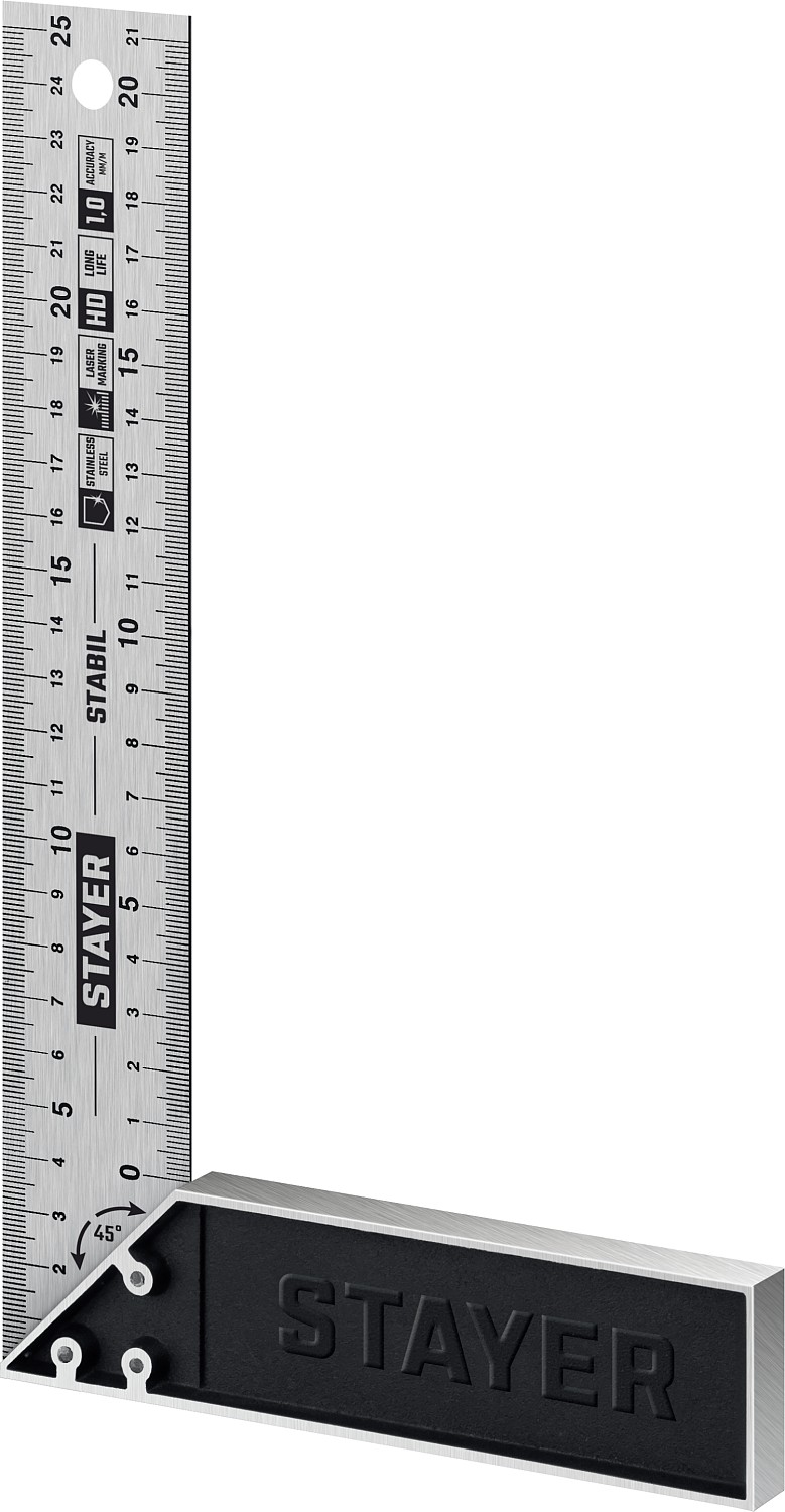 STAYER 250 мм, столярный угольник с нержавеющим полотном STABIL 3431-25_z02 купить по цене 580 ₽ в интернет магазине ТЕХСАД