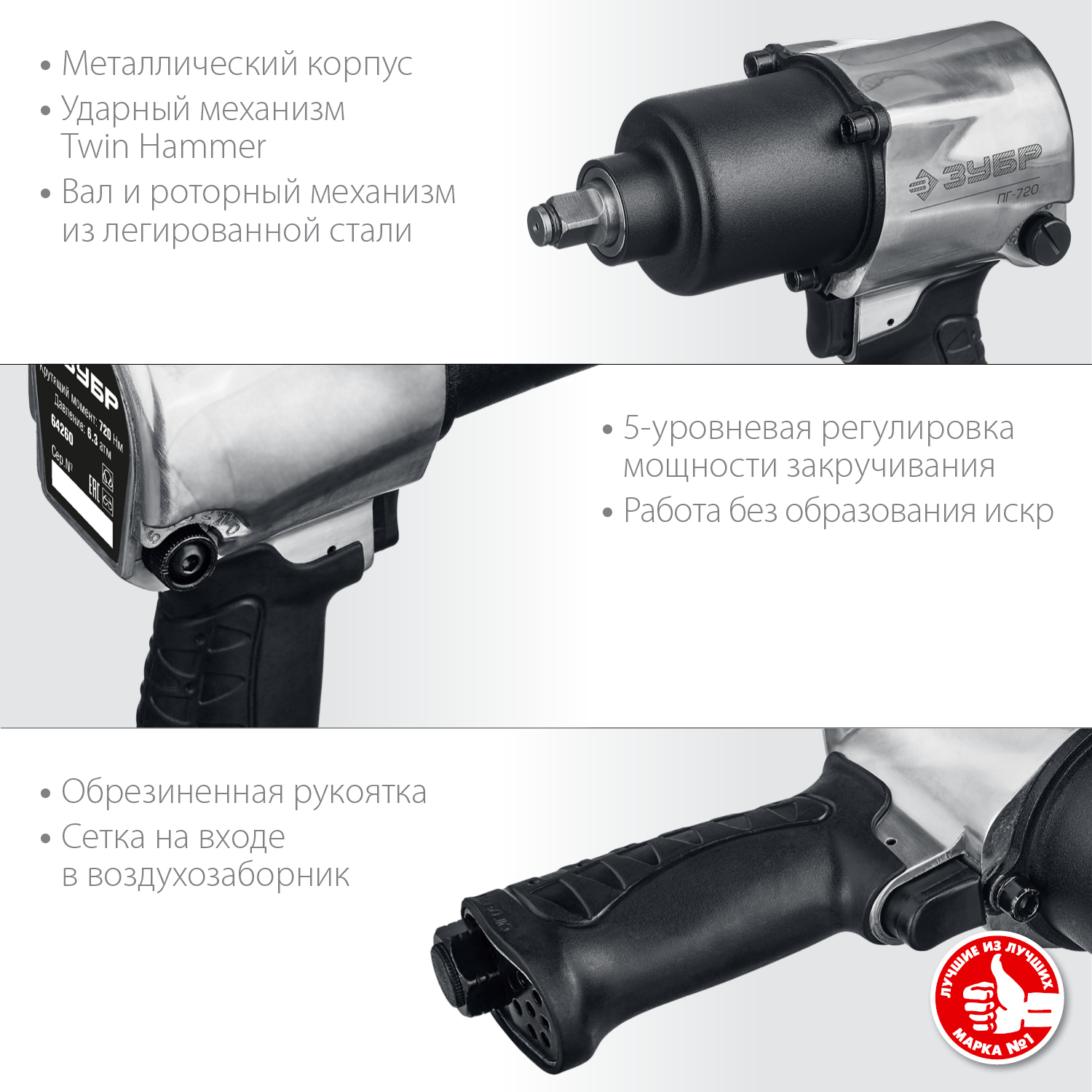 ЗУБР 1/2'', 720 Нм ударный пневматический гайковерт ПГ-720 64260 купить по цене 8&nbsp;510 ₽ в интернет магазине ТЕХСАД