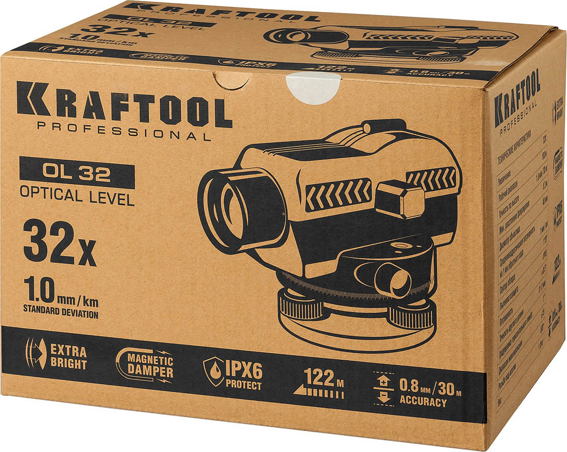 KRAFTOOL 122 м, увеличение 32Х, оптический нивелир OL-32 34520 купить по цене 20&nbsp;640 ₽ в интернет магазине ТЕХСАД