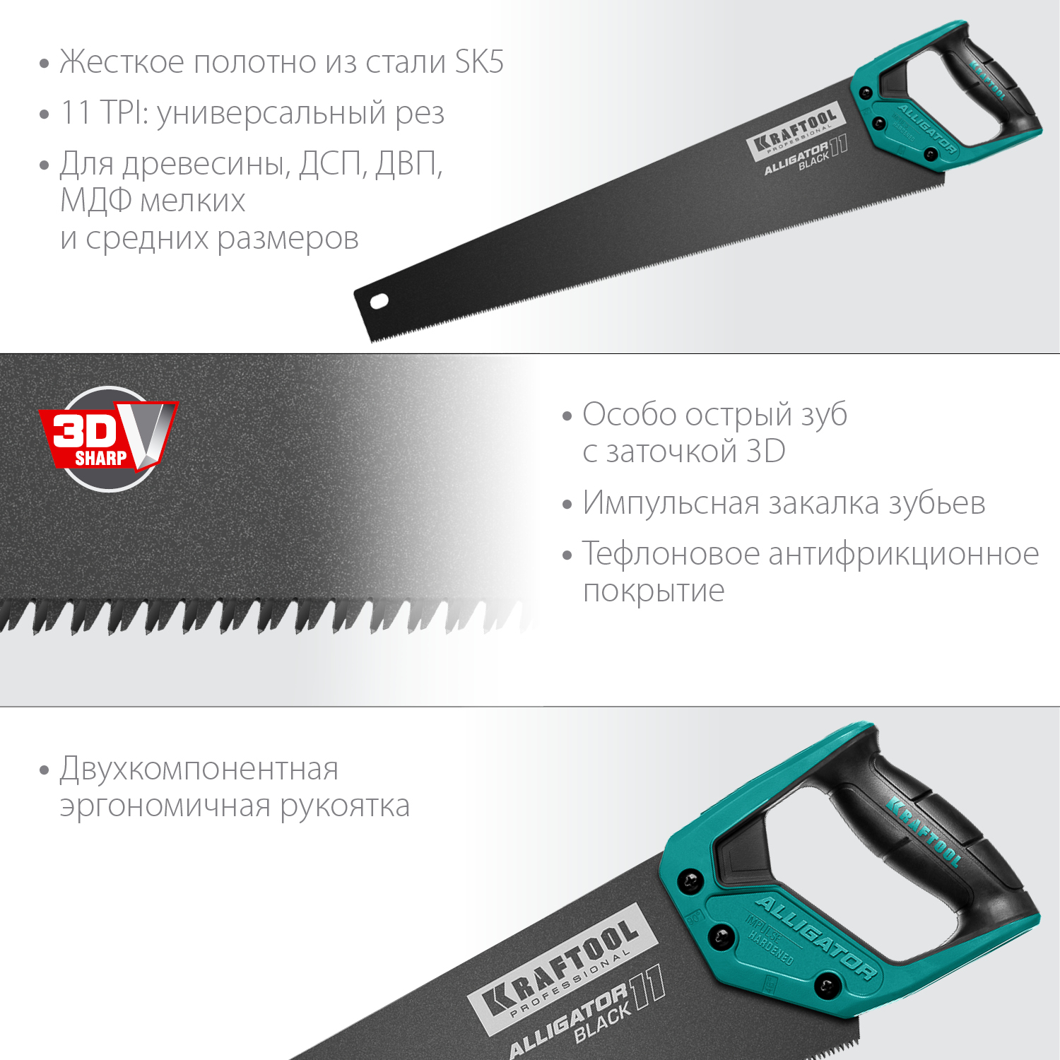 KRAFTOOL 11 TPI, 550 мм, ножовка для точного реза Alligator Black 11 15205-55 купить по цене 1&nbsp;720 ₽ в интернет магазине ТЕХСАД