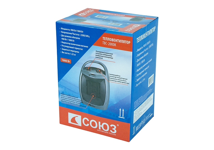 Тепловентилятор керамический СОЮЗ ТВС-2000К купить по цене 2&nbsp;250 ₽ в интернет магазине ТЕХСАД