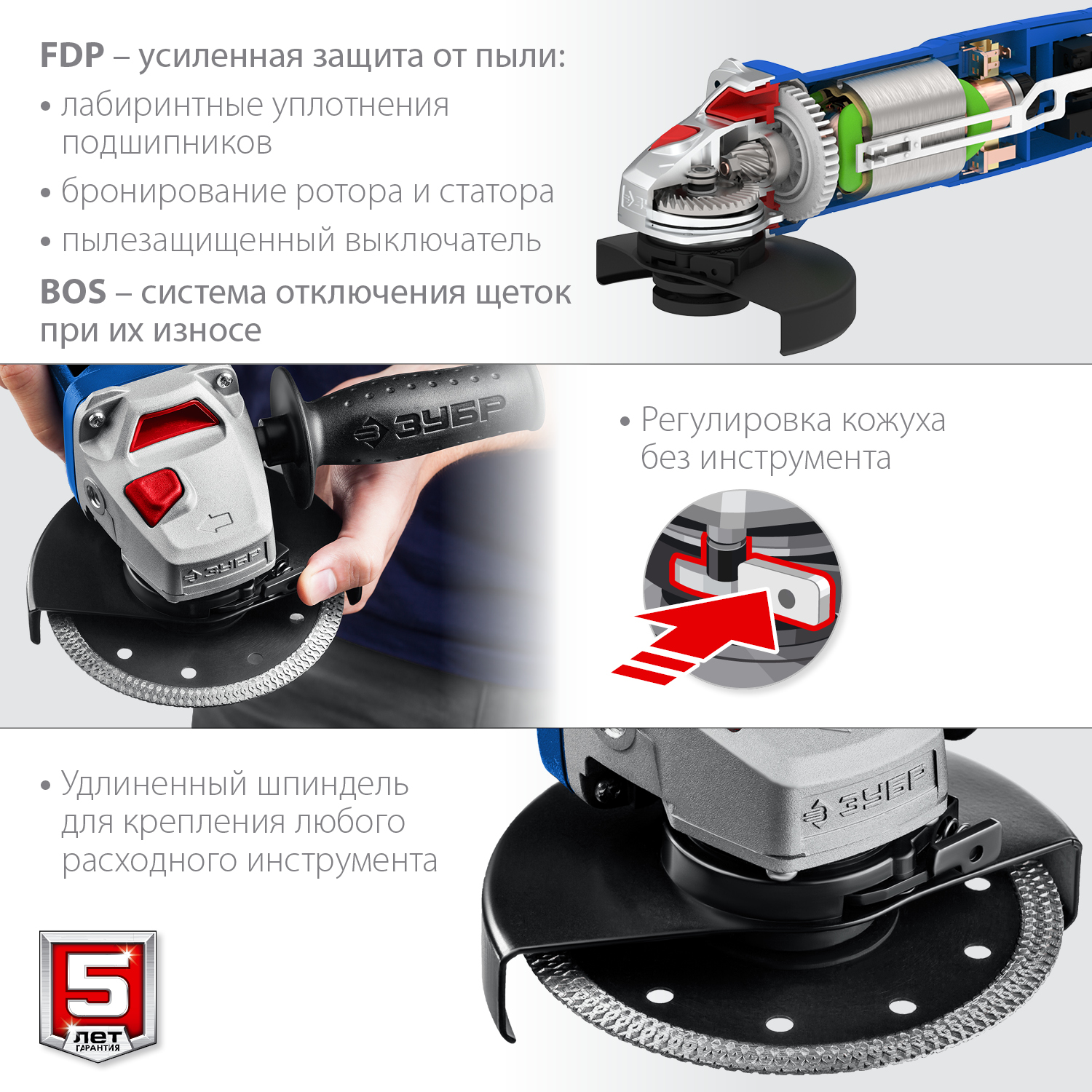 ЗУБР 1500 Вт, 125 мм, углошлифовальная машина (болгарка) УШМ-П125-1500 ЭПСТ Профессионал купить по цене 8&nbsp;090 ₽ в интернет магазине ТЕХСАД