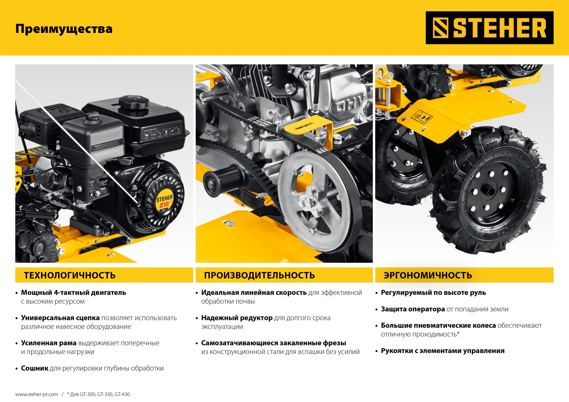 STEHER 7 л.с., мотоблок бензиновый GT-330 купить по цене 40&nbsp;710 ₽ в интернет магазине ТЕХСАД