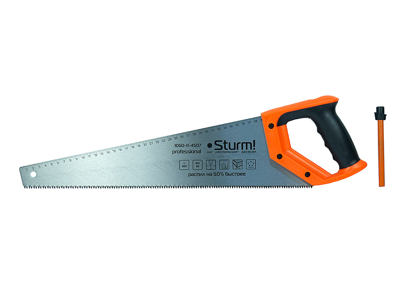 Ножовка по дереву Sturm! 1060-11-4507 со встроенным карандашом купить по цене 810 ₽ в интернет магазине ТЕХСАД