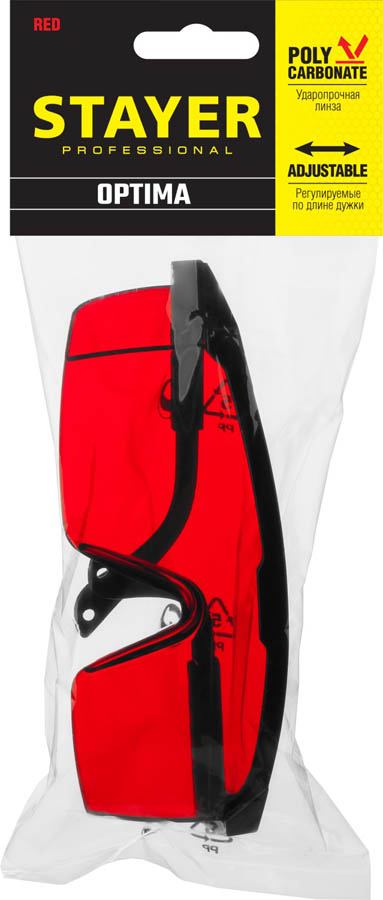 STAYER красный, регулируемые по длине дужки, очки защитные OPTIMA 2-110457_z01 купить по цене 370 ₽ в интернет магазине ТЕХСАД