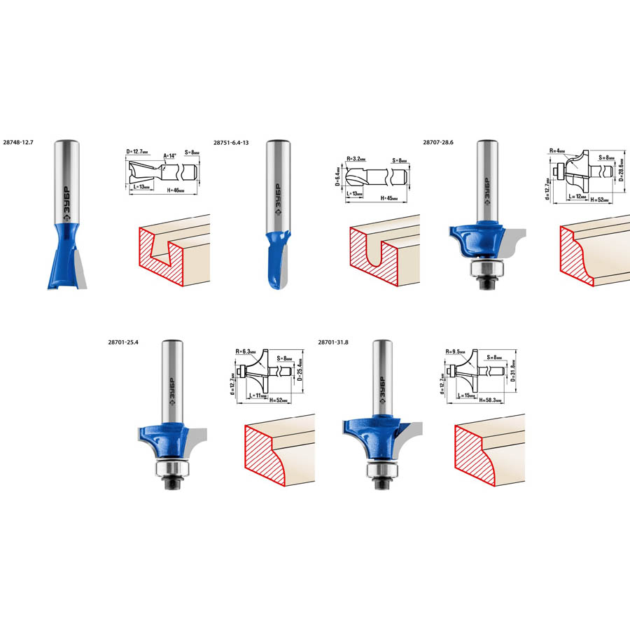 ЗУБР набор профильных фрез по дереву, 12 шт., 28796-H12 Профессионал купить по цене 3&nbsp;730 ₽ в интернет магазине ТЕХСАД