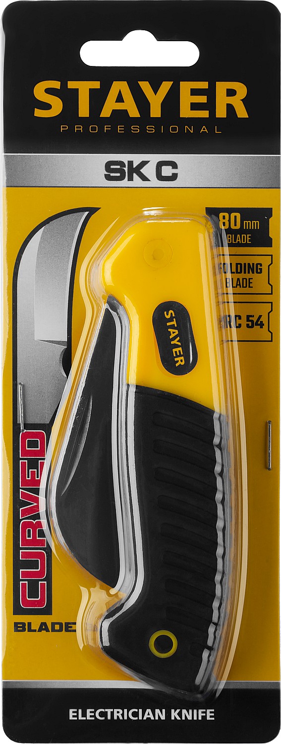 STAYER складной, изогнутое лезвие, нож монтерский SK-С 45409 Professional купить по цене 480 ₽ в интернет магазине ТЕХСАД