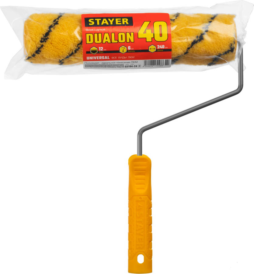 STAYER 240 мм, d=40 мм, ворс 12 мм, ручка d=6 мм, валик малярный 03184-24_z02 купить по цене 217 ₽ в интернет магазине ТЕХСАД